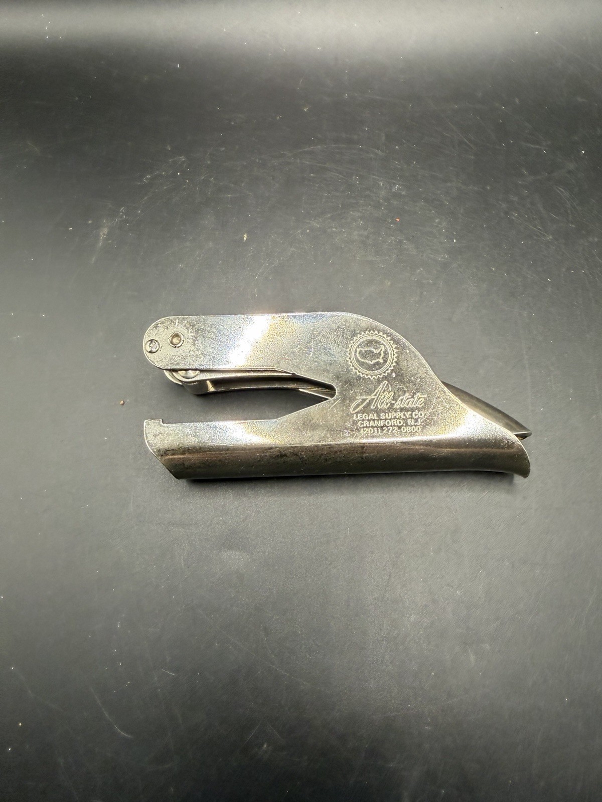 Vintage All-State Legal Supply Co Hand Embosser Seal Press Cranford NJ Metal 