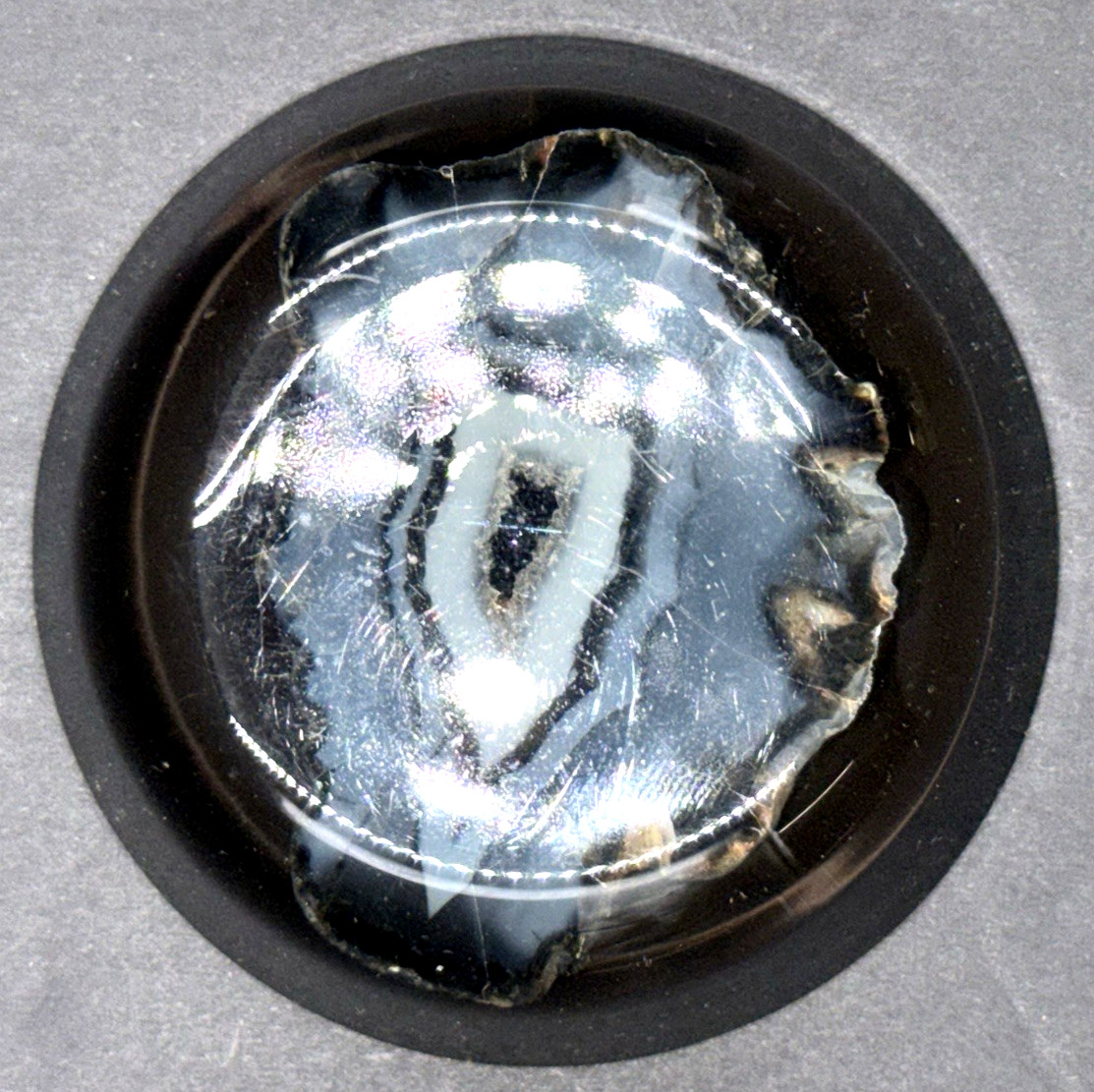 Vintage Natural Agate Geode Slice Clear Lucite Resin Dome Paperweight Green Felt