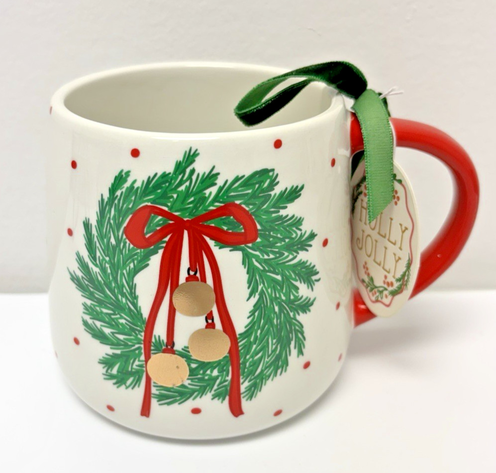 Holly Jolly Wreath Mug ‘Tis The Season’ Coffee Mug New