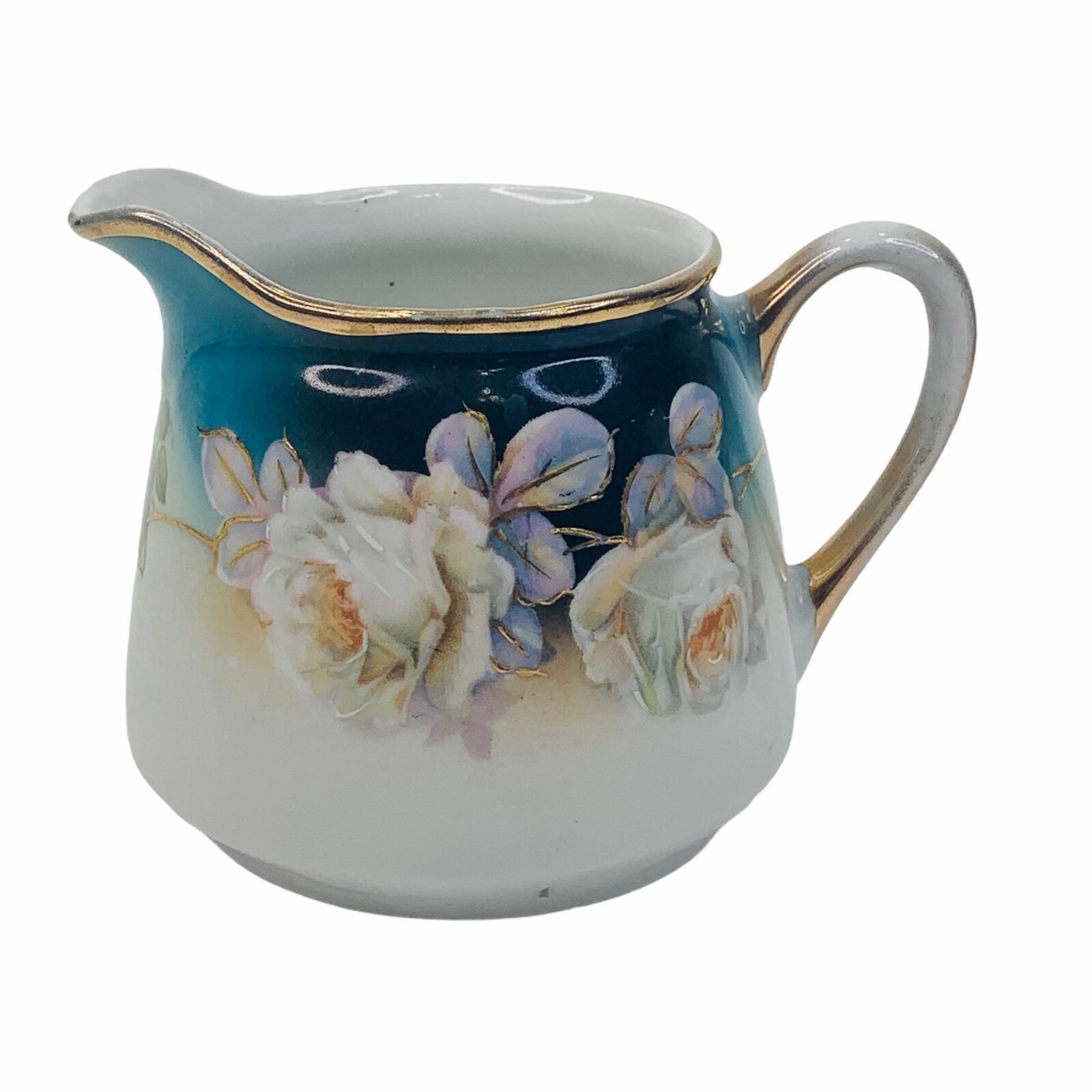 Vintage German Creamer Hand Painted Rose Floral Cream Pitcher Victorian Cottage