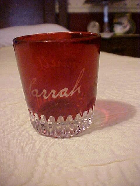 RUBY STAINED RED FLASHED PATTERN GLASS TOOTHPICK,  