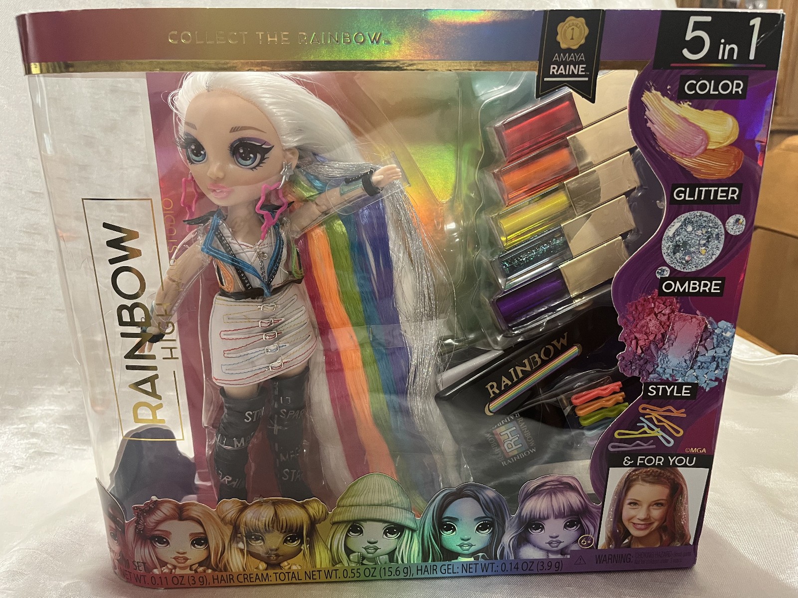 Rainbow High Amaya Raine 5 in 1 Color Glitter Ombre Style Clips Beauty Doll