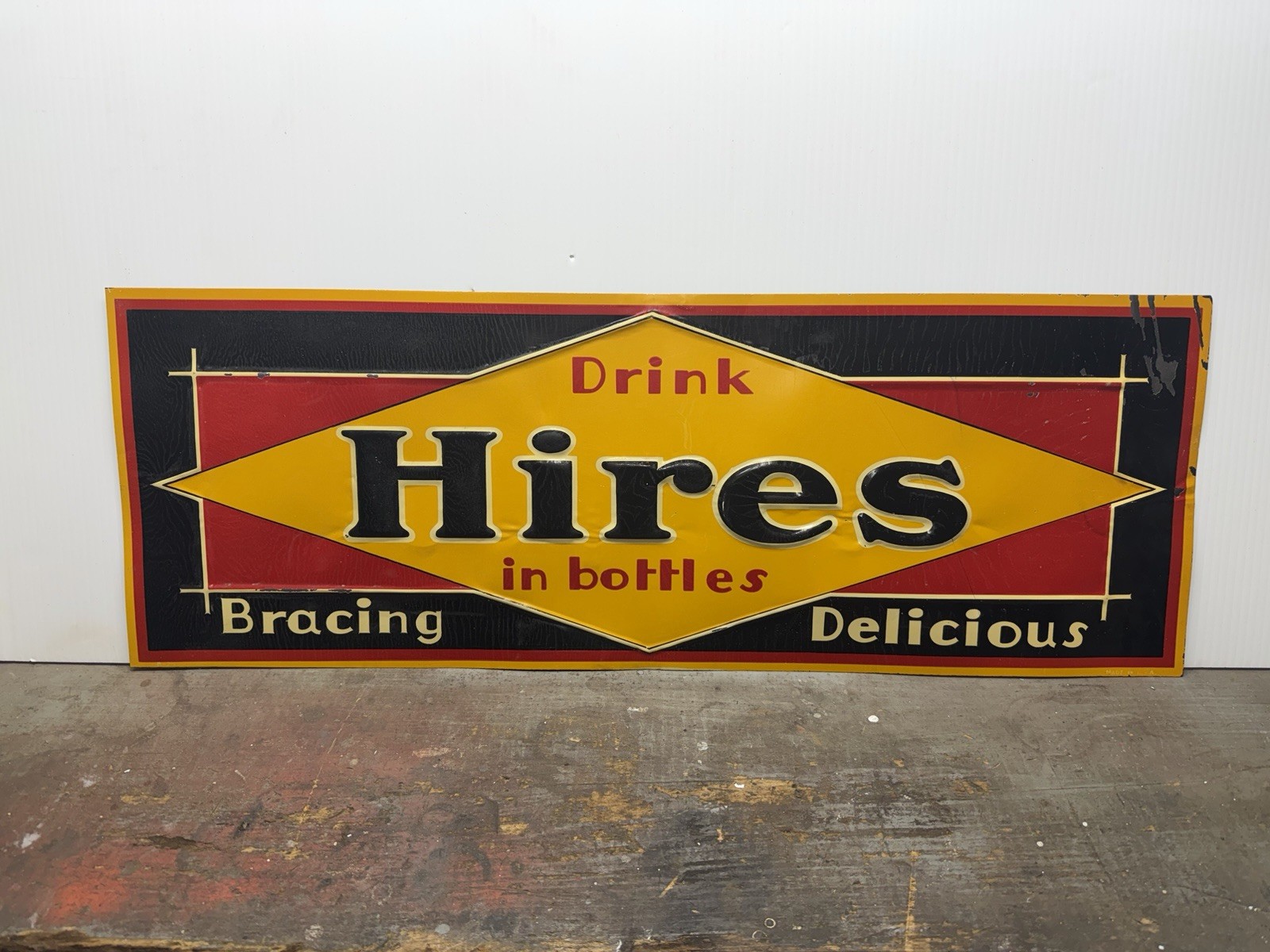 Vintage 1923 DRINK HIRES IN BOTTLES Tin Sign Original Rare Bracing Delicious NOS