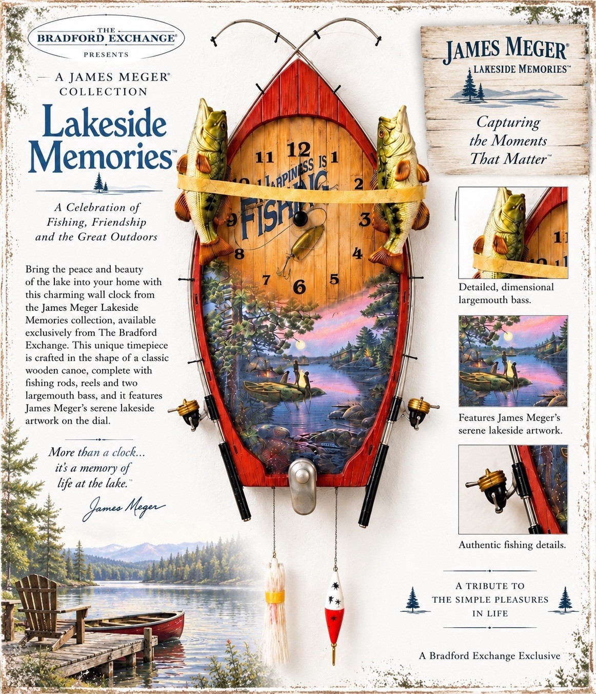 Bradford Exchange James Meger Lakeside Memories Sculpted Fishing Art Wall Clock Bradford Exchange James Meger Lakeside Memories Sculpted Fishing Art Wall Clock