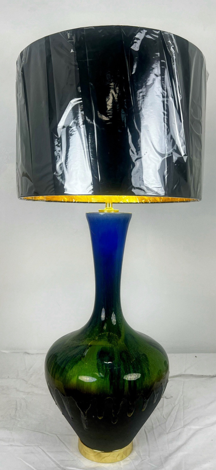 Vintage Glazed Porcelain Mid Century Table Lamp 33.5”x 11” With Shade 