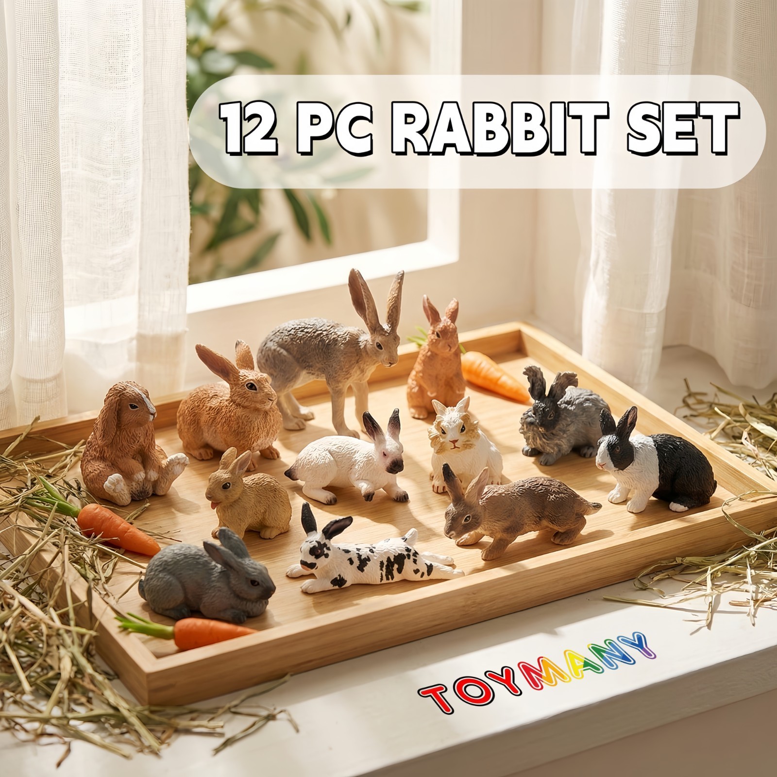 Toymany 12pcs Rabbits Animal Figurine  Collectible Toy Set