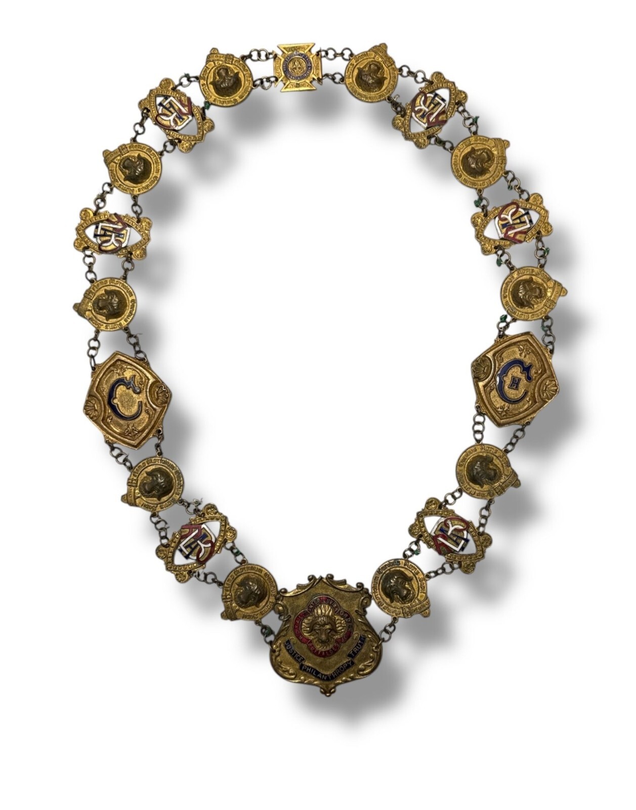 Vintage RAOB Fraternal Regalia Chain Collar With Medallions & Emblems Buffaloes