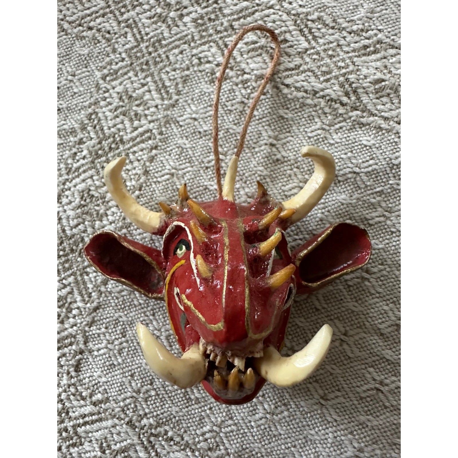 Vintage Devil El Diablo Handmade Hand Painted Mexican Mask red small Hang paper