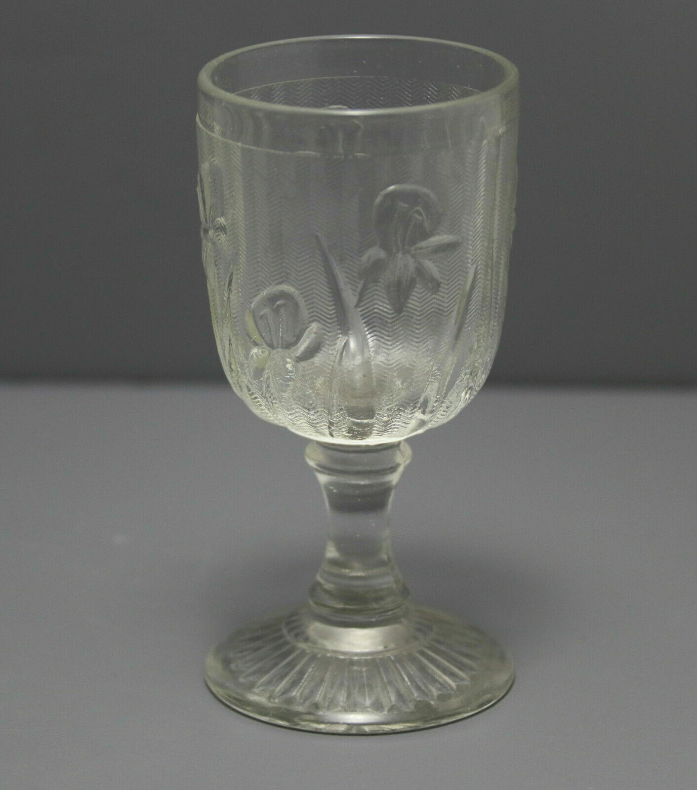 Vintage Jeannette Depression Glass IRIS & HERRINGBONE Cordial Stem