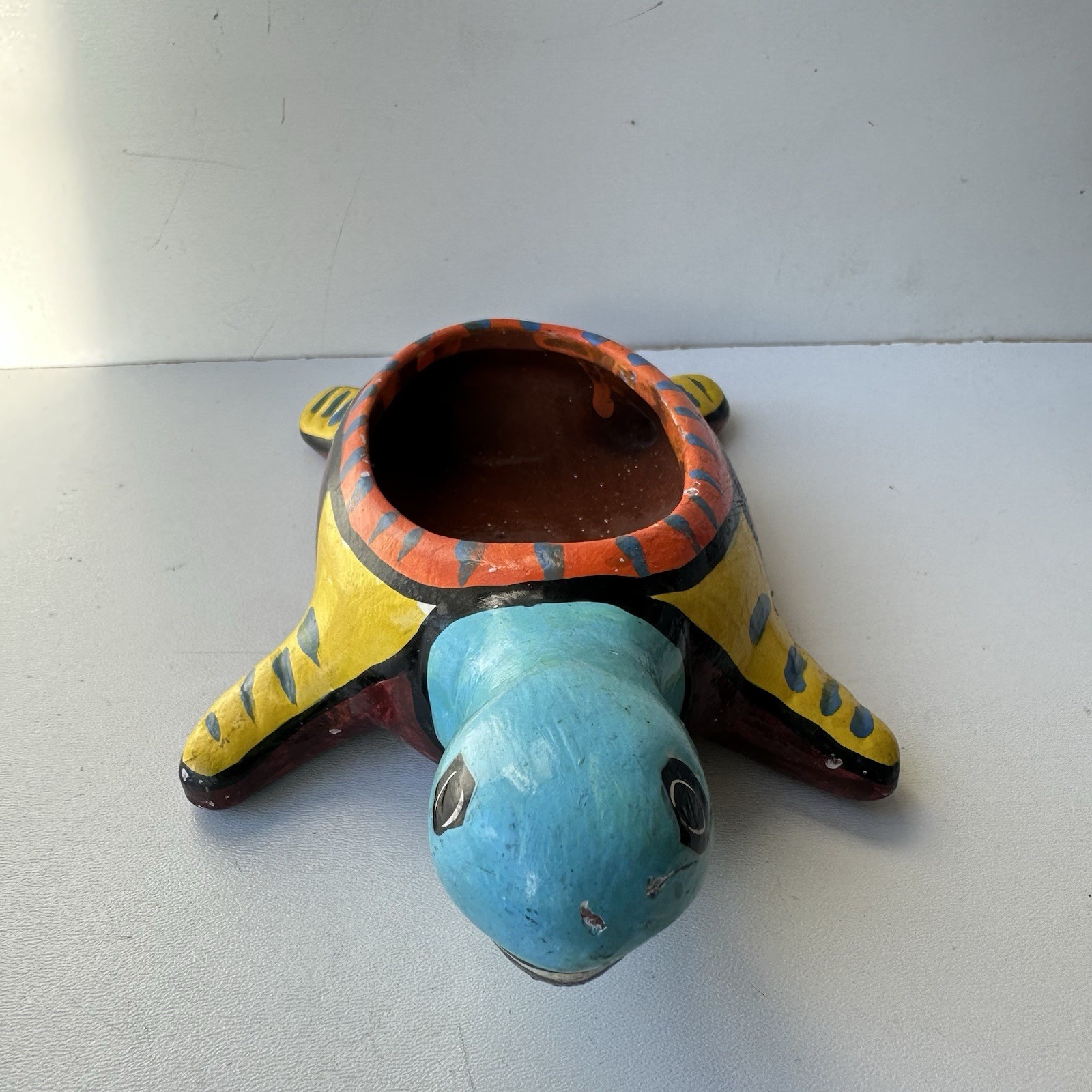 Vibrant Hand Painted Turtle Planter Terracotta Clay Pottery Folk Art Boho Decor