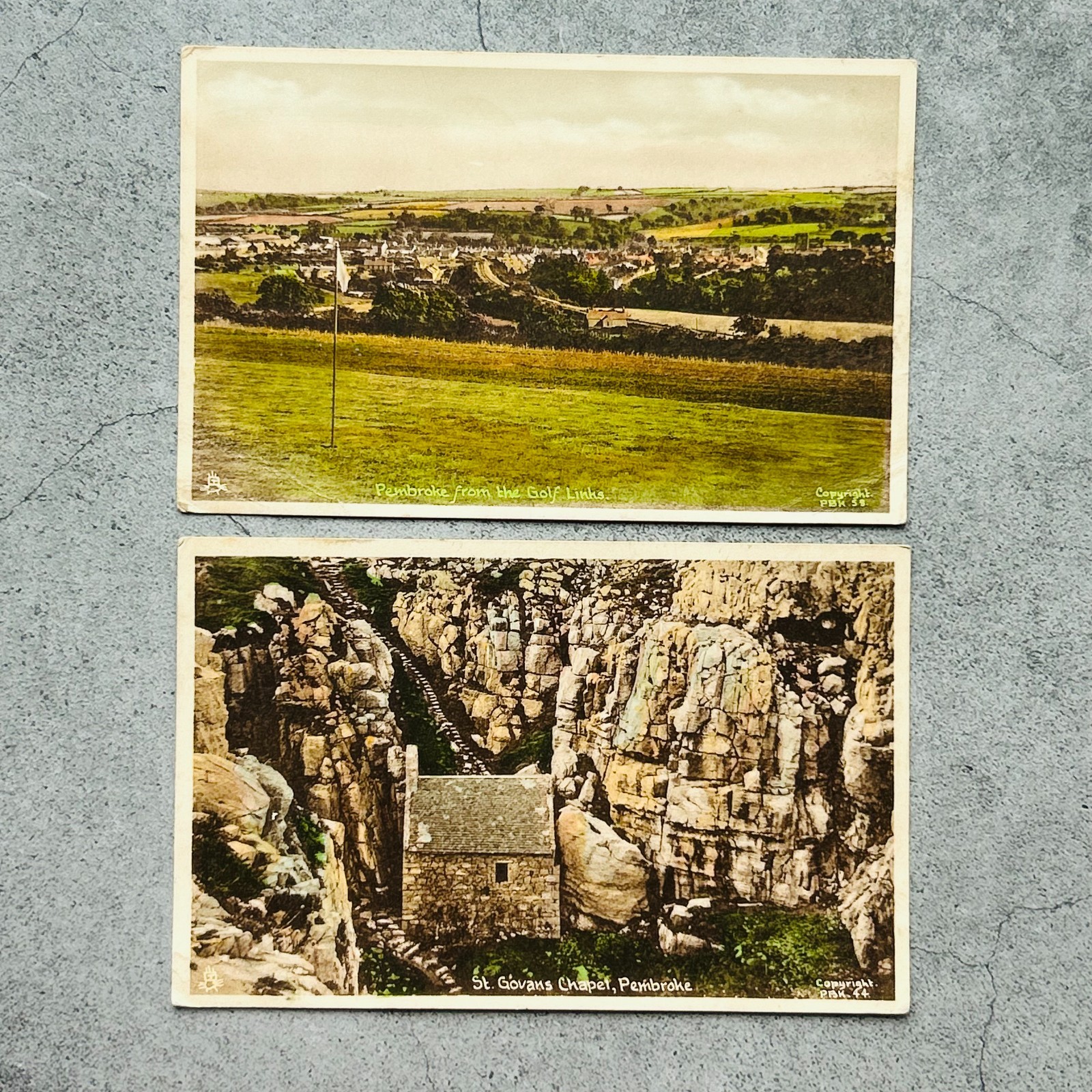 Pembroke St. Govans Chapel + Pembroke From The Golf Links Postcard Lot of 2