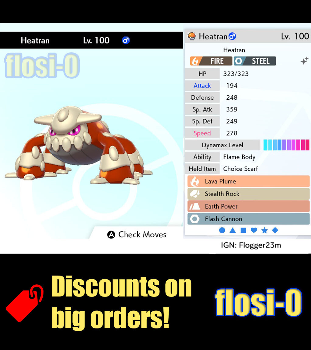6IV Ultra Shiny Heatran Hidden Ability Pokemon Sword and Shield (Square Shiny)