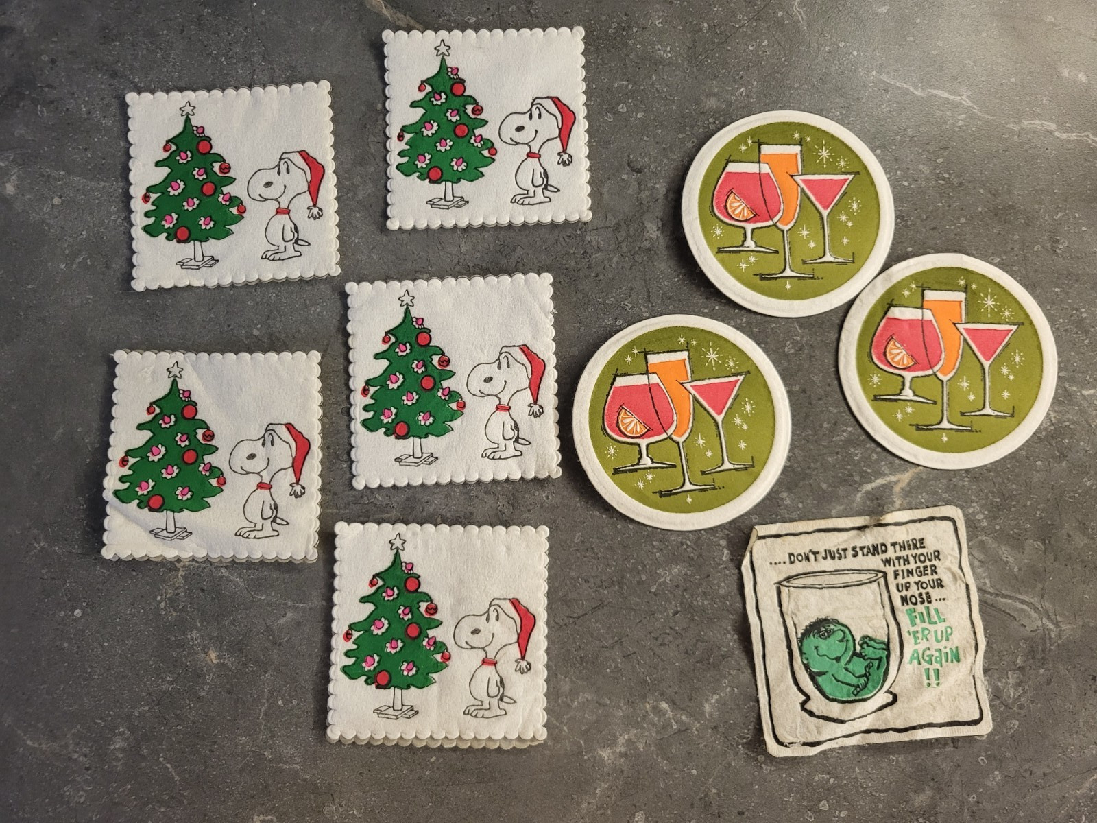 Hallmark Holiday & Cocktail-Themed Paper Coasters Cocktail Napkins Vintage 1970s