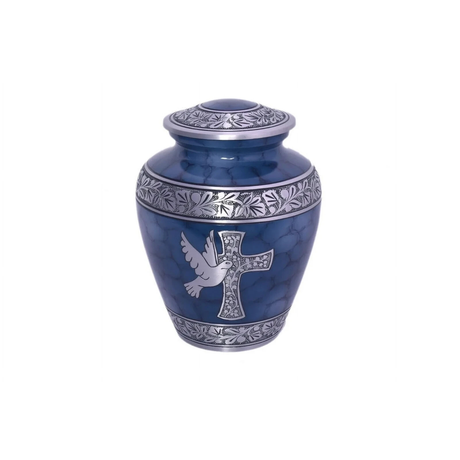Blue Dove & Cross Cremation Urn for Human Ashes –Adult Funeral Memorial Urn