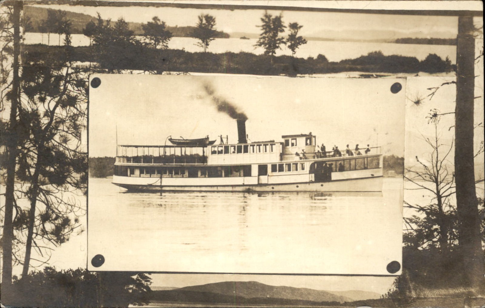 Weirs Lake Winnipesaukee Steamboat Nature Border c1910 Real Photo Postcard bhn