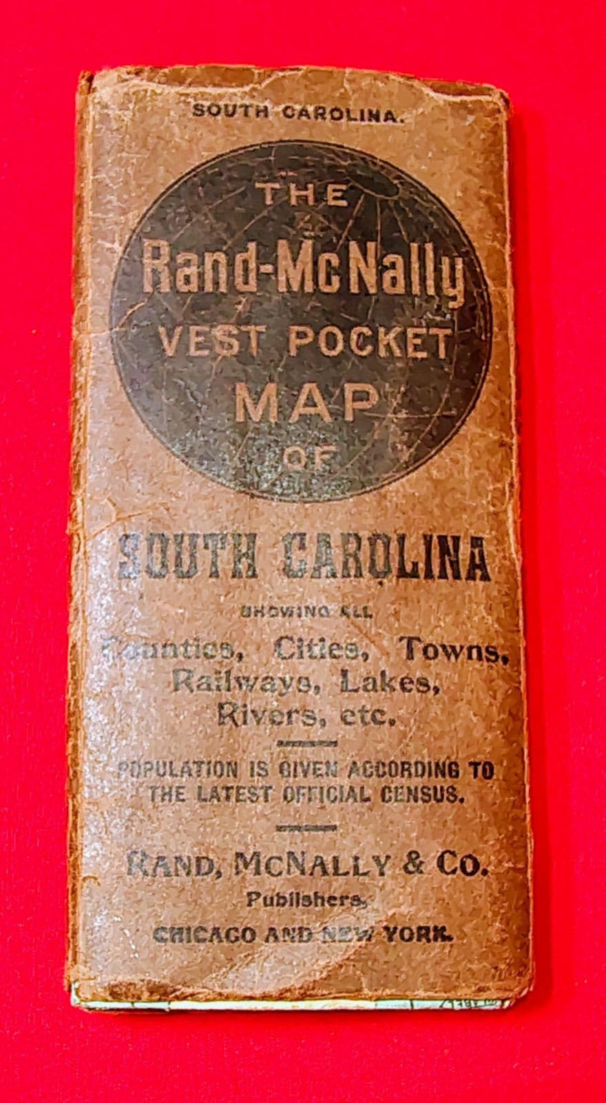 Vintage SOUTH CAROLINA Rand McNally Vest Pocket Map - circa 1920-Great Condition