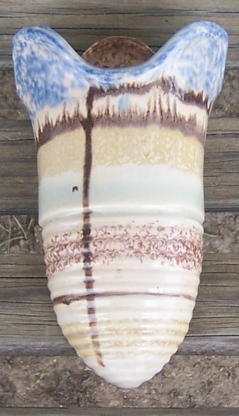 Brown Blue Glaze Cone Shape Wall Pocket Vintage Decorative Pottery