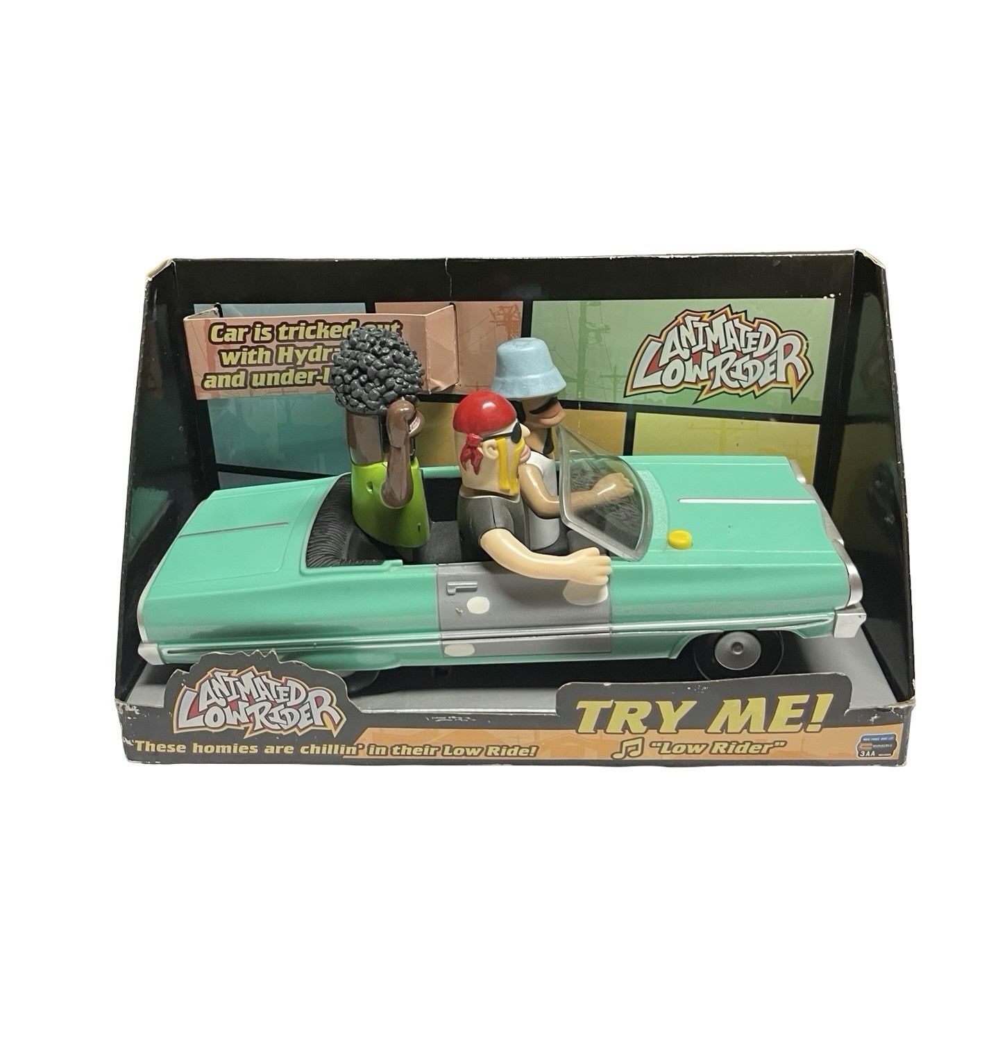 Gemmy Animated Low Rider Convertible Car Bobble Heads Homies Music Lights READ