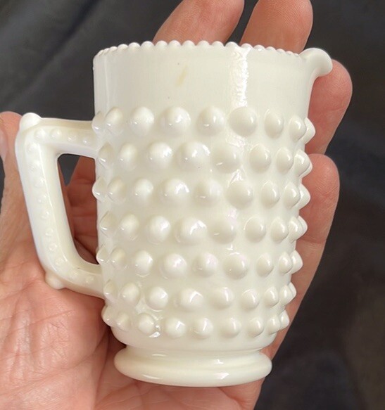 Vtg Hobnail White Milk Glass Mini Pitcher/Toothpick Holder 3” Tall Cottage Core