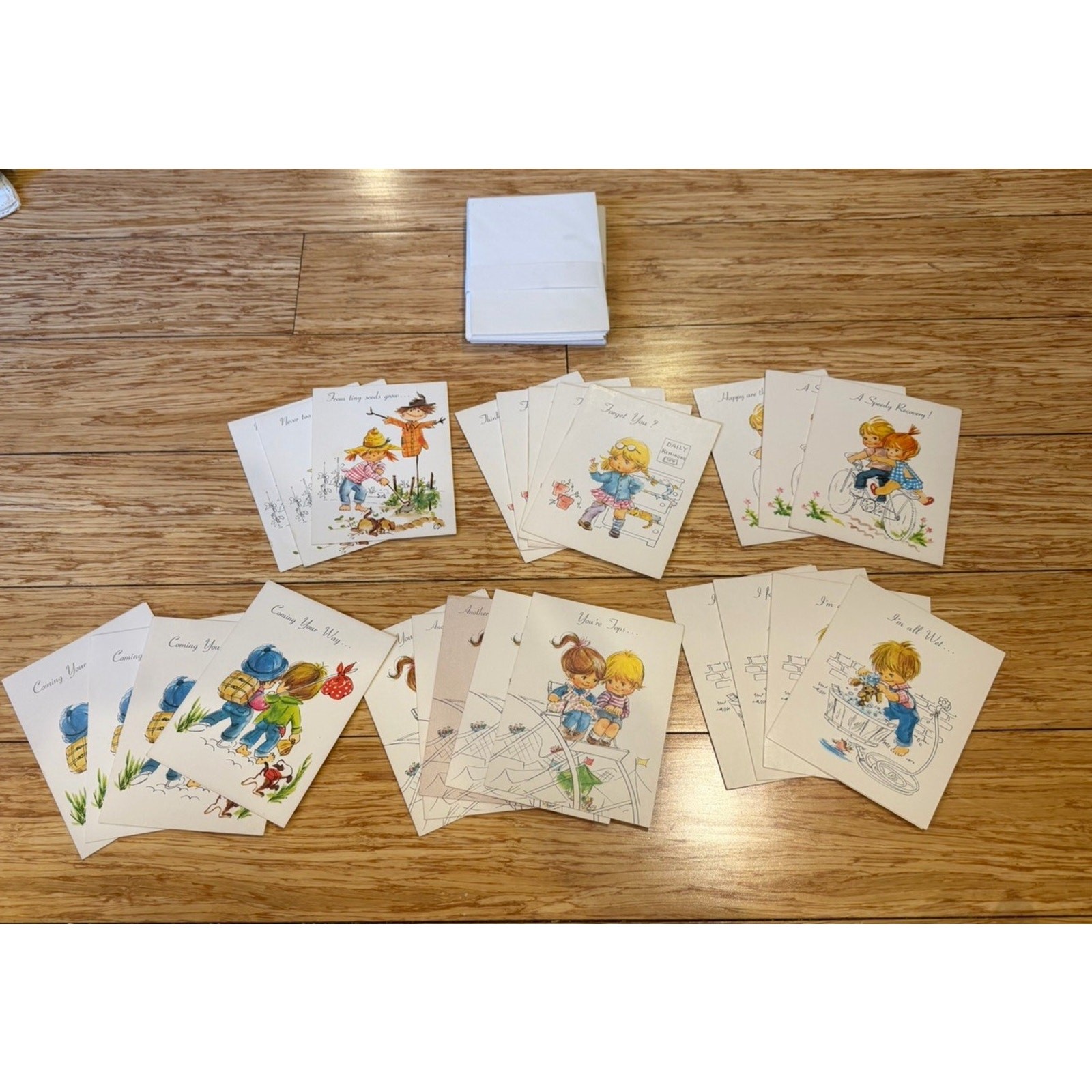 VTG 24 Count Olympicard Stationery Card Set Little Kids Get Well Birthday Hello