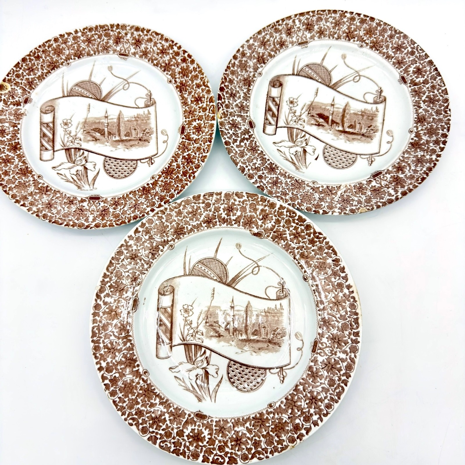 ATQ Copeland Cairo Brown Transferware Salad Plates 8.75\