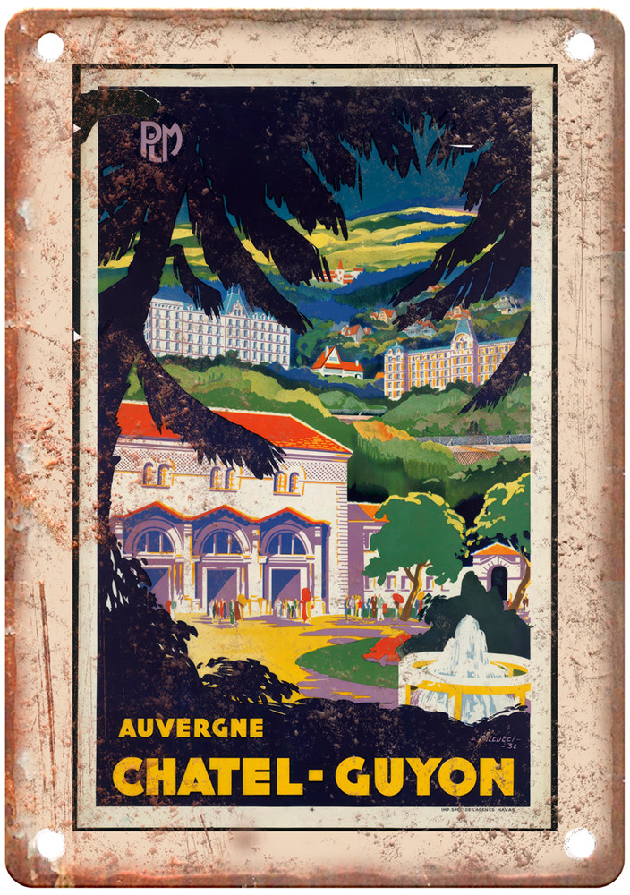 Vintage Auvergne Chatel Guyon Travel Poster Retro Look Sign T626