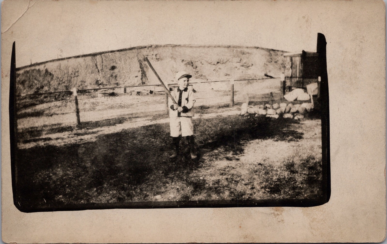 Antique RPPC Postcard Boy with Baseball Bat Uniform Farm Urbana Ohio