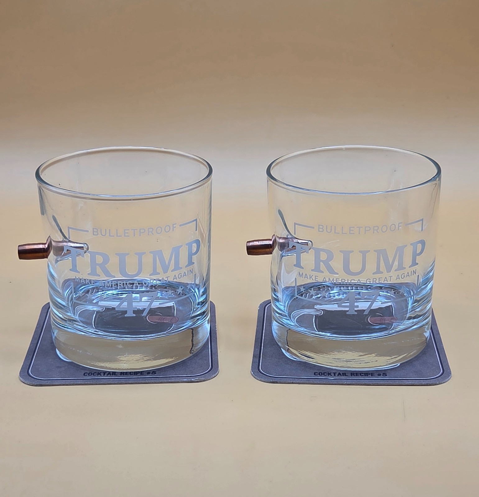 NEW BenShot Trump 47 Bulletproof Whiskey Glass Set .308 Bullet Gift Box USA