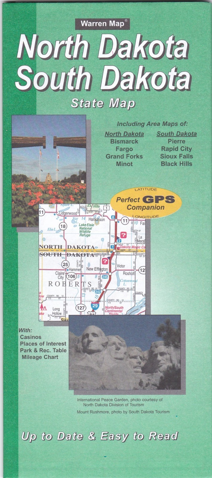 North South Dakota State Paper Folding Road Map 