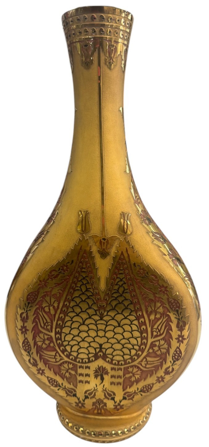 PASABAHCE TURKISH GLASS VASE WITH ETCHED GOLD RELIEF ORNATE DECORATION 1782/2000 PASABAHCE TURKISH GLASS VASE WITH ETCHED GOLD RELIEF ORNATE DECORATION 1782/2000