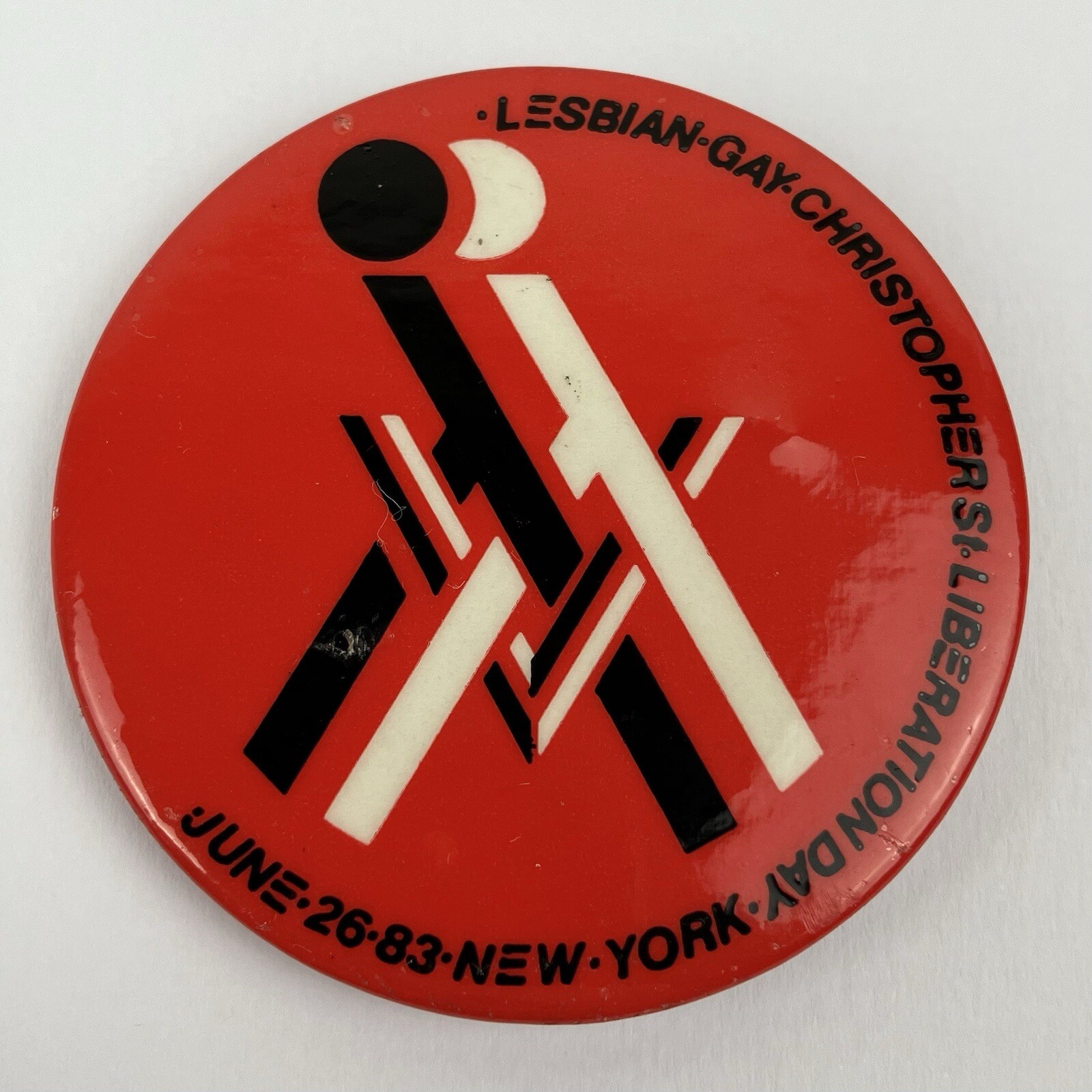 Christopher Street Liberation Day Committee 1983 Gay Rights Red Button Pin VTG
