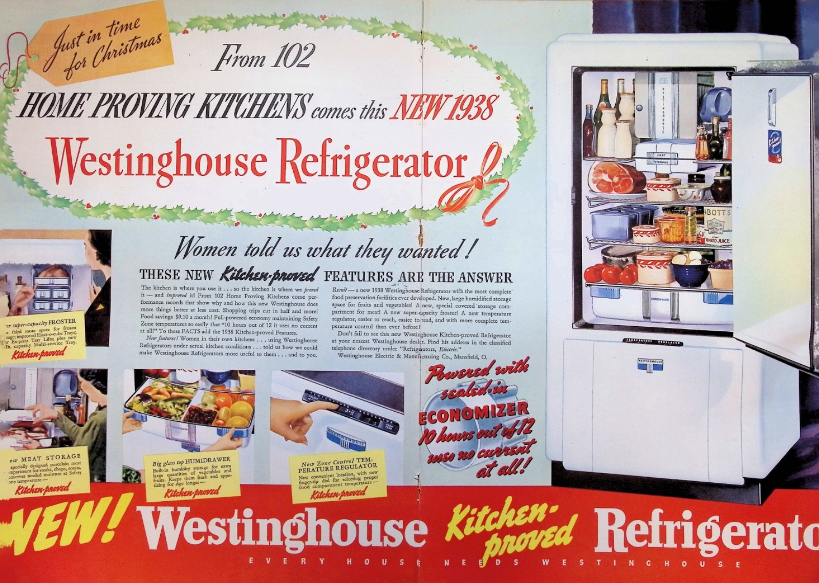 Original 1938 Westinghouse Ad: Refrigerator Christmas Holiday Gift Food Kitchen