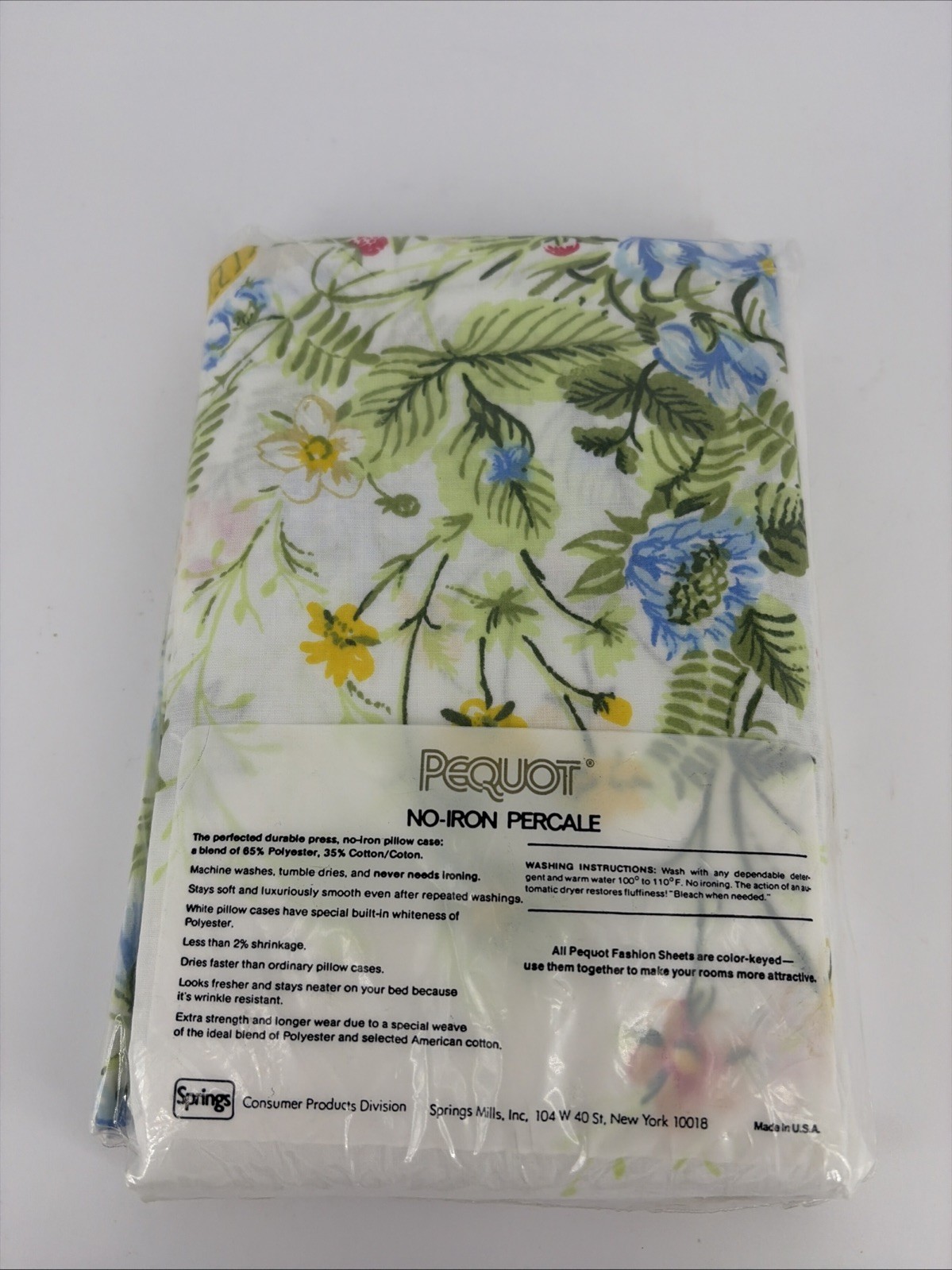 Pequot No Iron Percale Floral 2 King Pillowcases 20x36 Pillow New Sealed Vintage