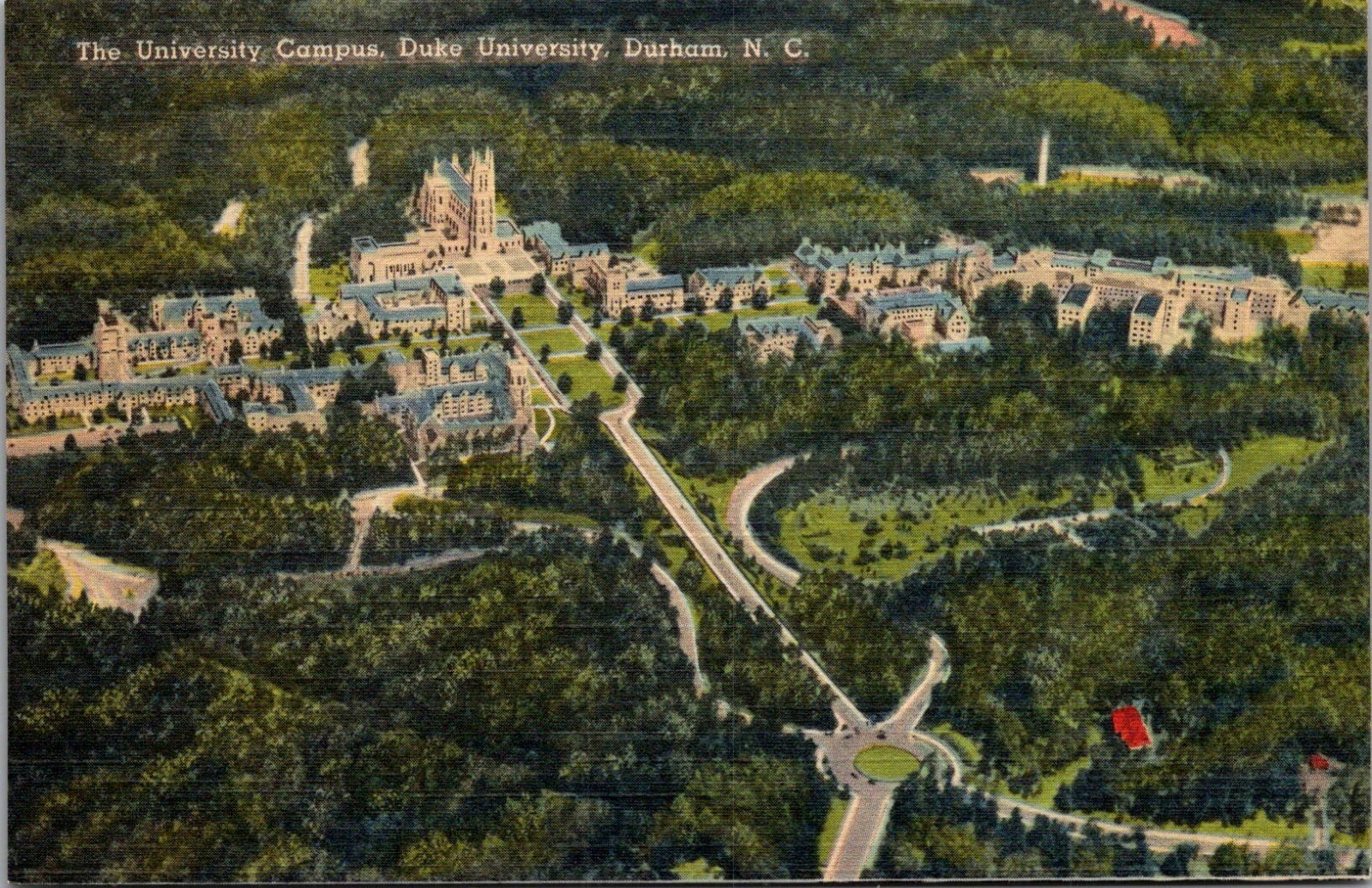 Vintage Linen Postcard - Duke University Aerial View Campus Durham NC 1932 (D7)