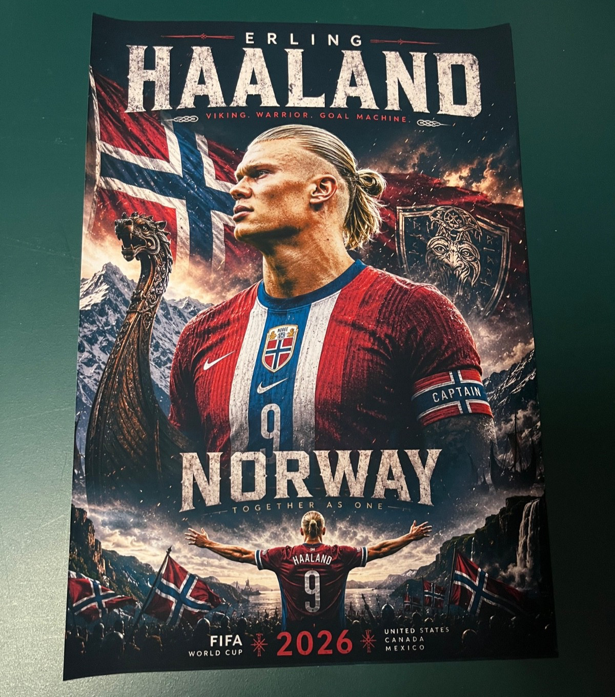 Erling Haaland Norway World Cup 2026 Poster Viking Soccer Wall Art 13x19