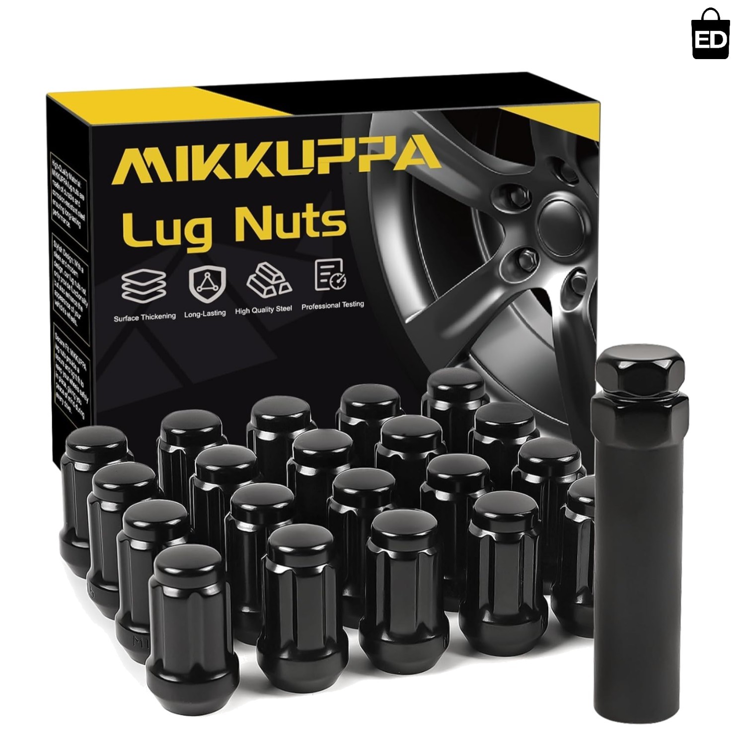 MIKKUPPA 16PCS M12x1.5 Lug Nuts, Black Spline Drive 17mm Hex M12x1.5,