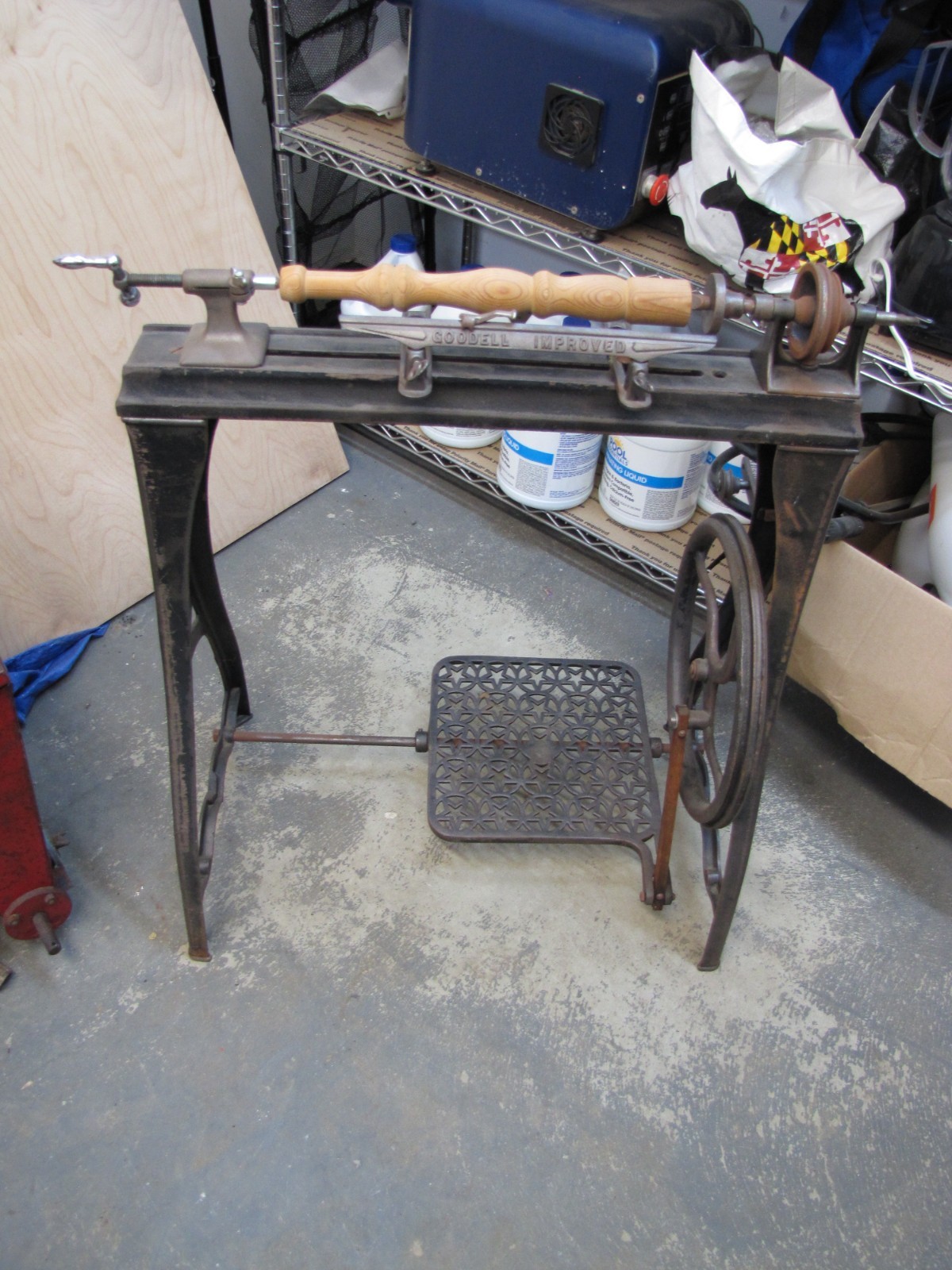 Antique Goodell Improved Treadle Lathe with Accessories