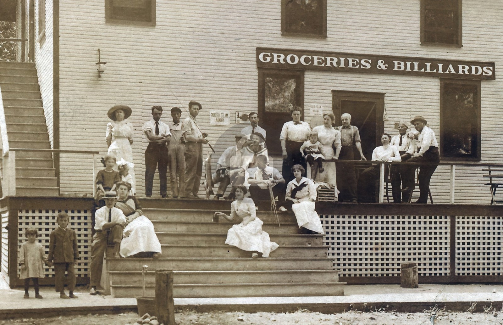 Crooked Lake IN Indiana Richardsons Grocery, Billiards 1921 RPPC Postcard COPY