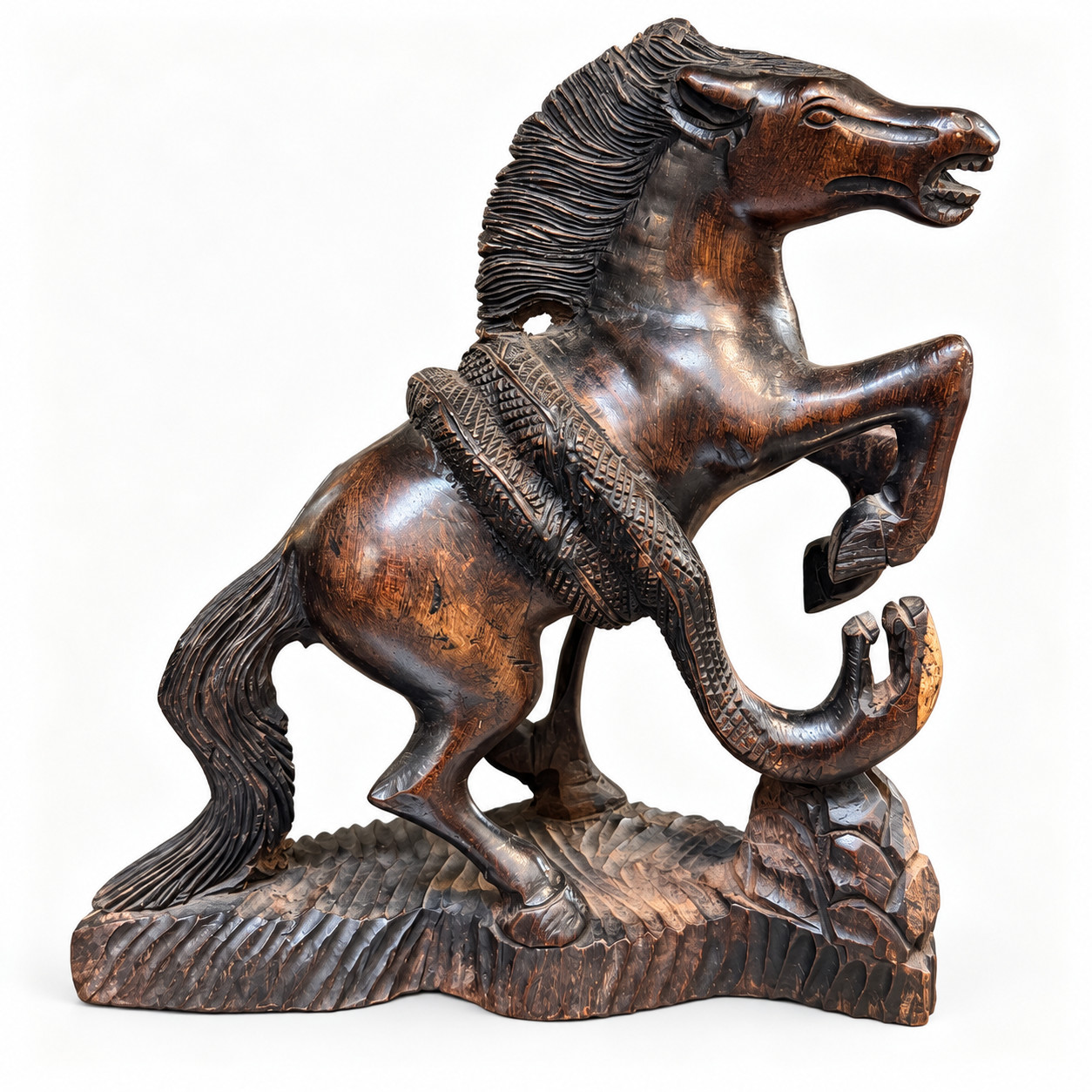 Vintage Hand Carved Wooden Rearing Horse Sculpture Figurine Folk Art Decor