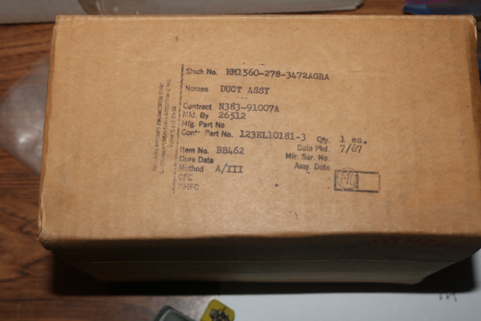 vtg  Grumman OV-1 Mohawk duct assy PN 123EL10181-3 1560-00-278-3472 1967