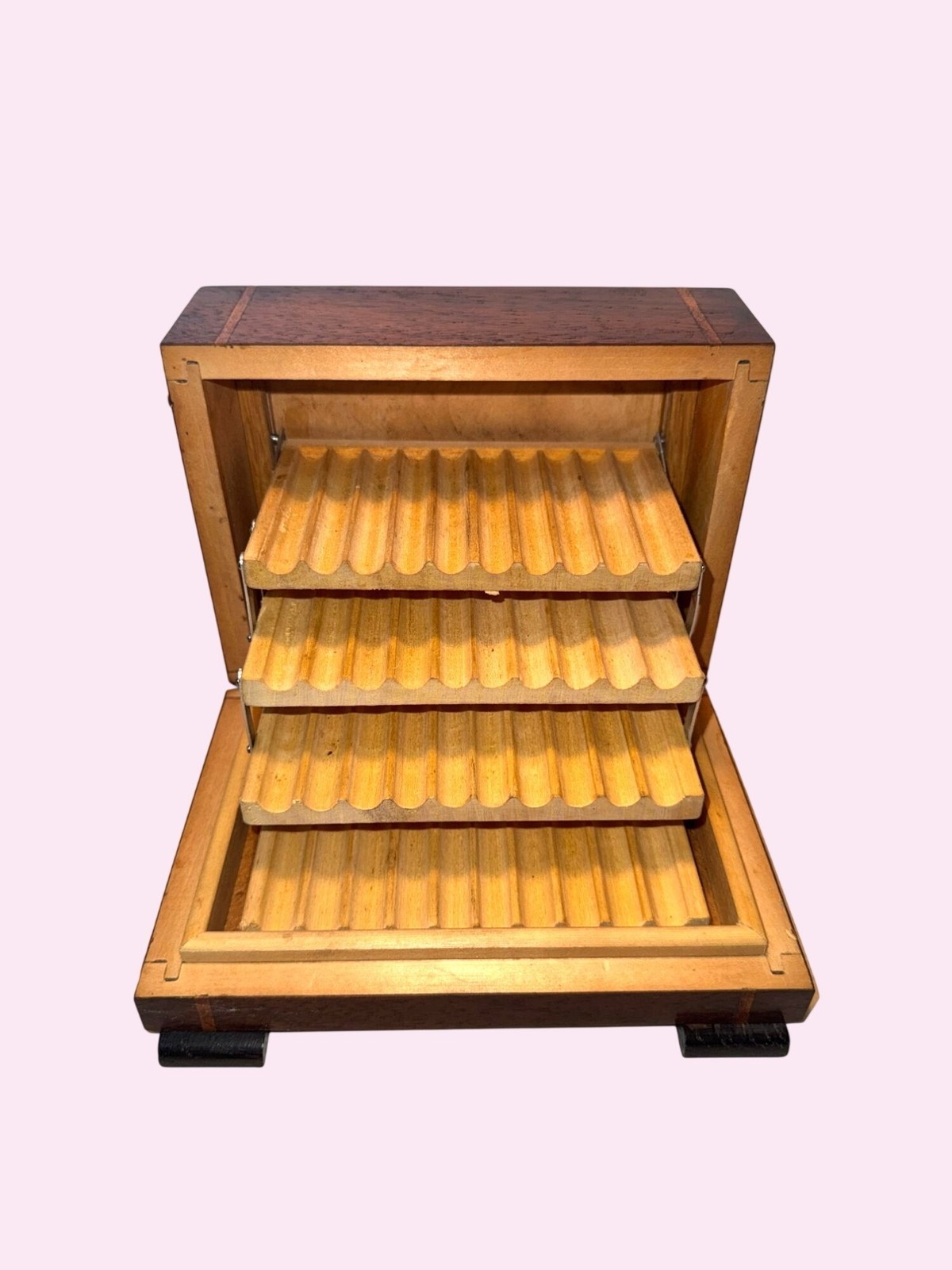 Vintage Italian Sorrento Marquetry Wood Cigarette Dispenser Box Tiered Alpine Vintage Italian Sorrento Marquetry Wood Cigarette Dispenser Box Tiered Alpine