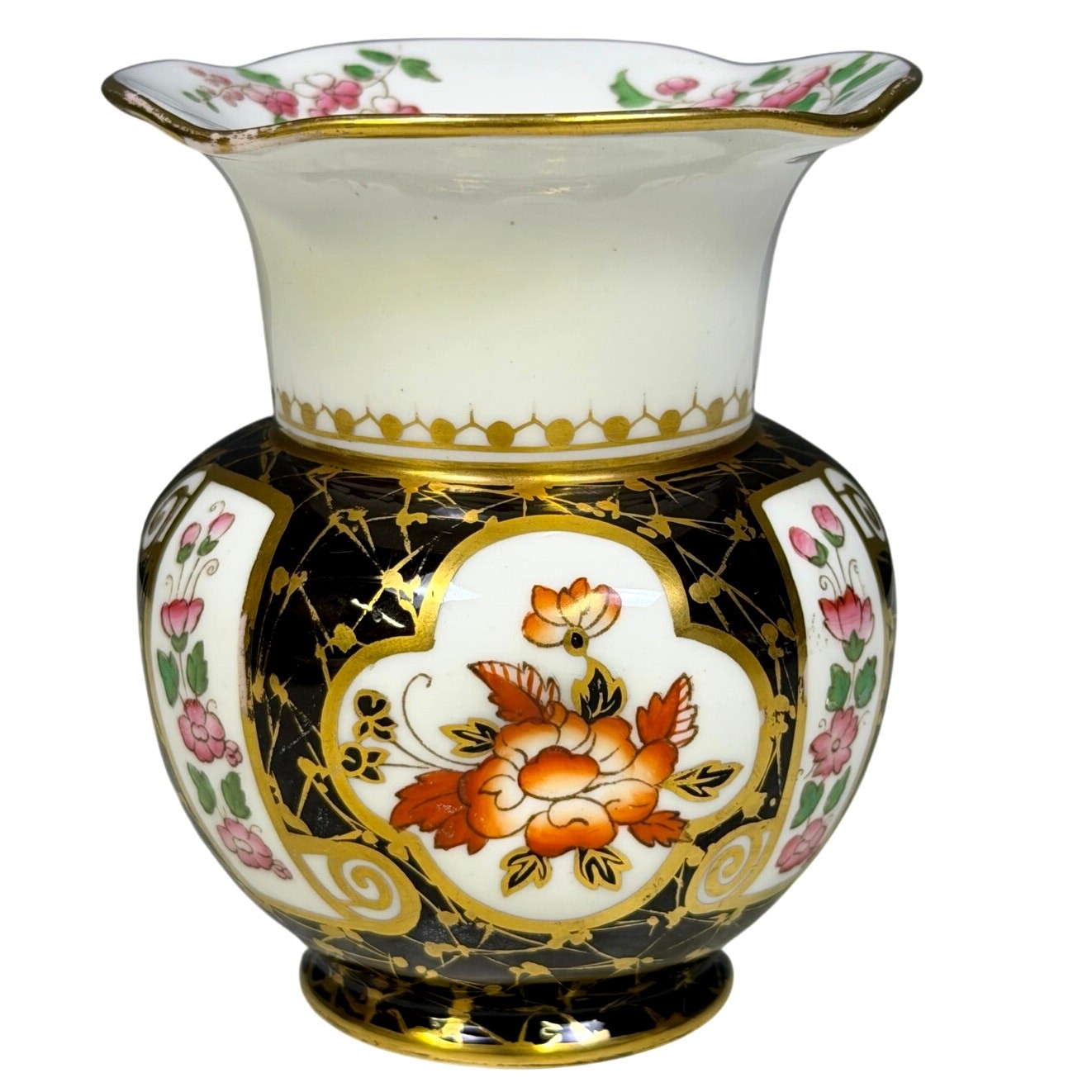 Wedgwood Antique c 1880-1900 Black Amari Ware Gold Accented Floral Vase-Rare Wedgwood Antique c 1880-1900 Black Amari Ware Gold Accented Floral Vase-Rare
