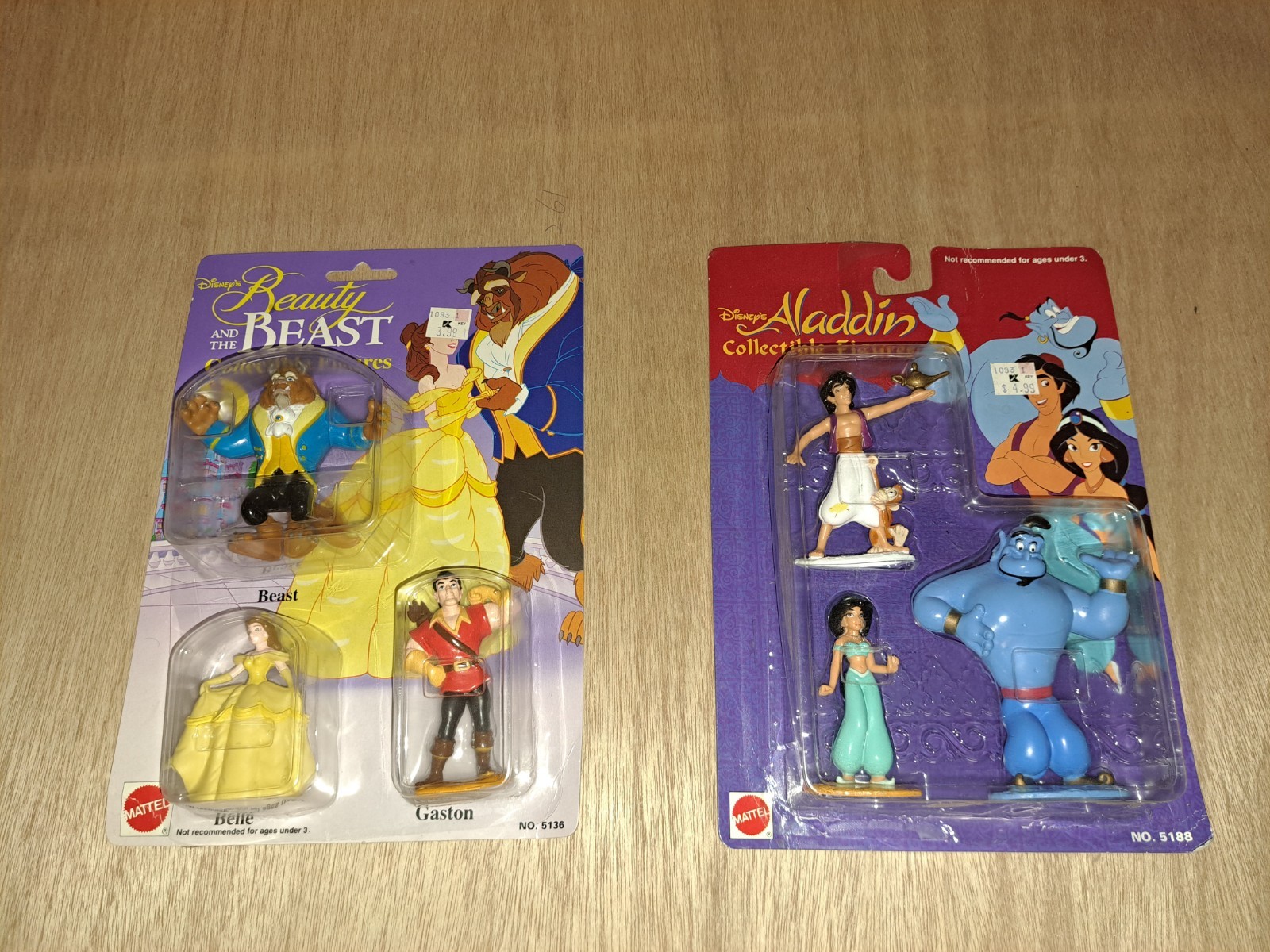 VTG Mattel  1992 Disney Beauty and the Beast & Aladdin Figures  SEALED 
