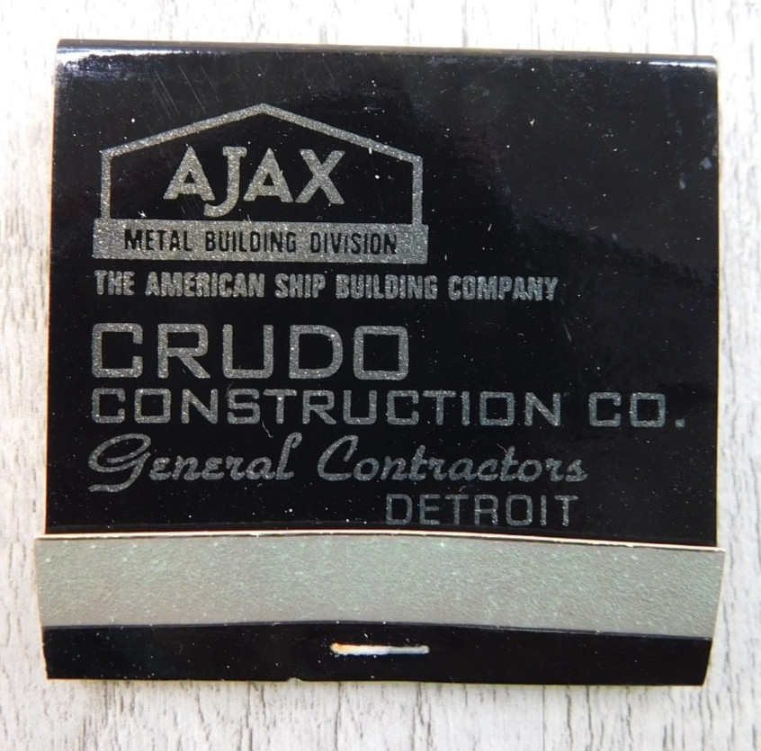 Ajax Crudo Construction Co Detroit Michigan Full Unstruck Vintage Matchbook Ad Ajax Crudo Construction Co Detroit Michigan Full Unstruck Vintage Matchbook Ad
