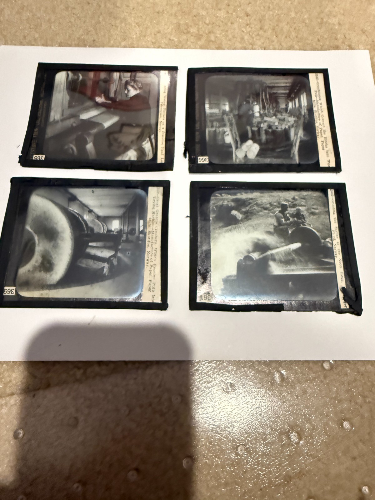 4 Vintage Norway Glass Magic Lantern Slides Industrial Scenes Paper Mill Weaving