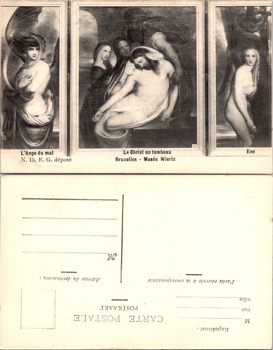 Bruxelles Musee Wiertz Postcard Le Christ au Tombeau L\'Ange du mal Eve Unposted