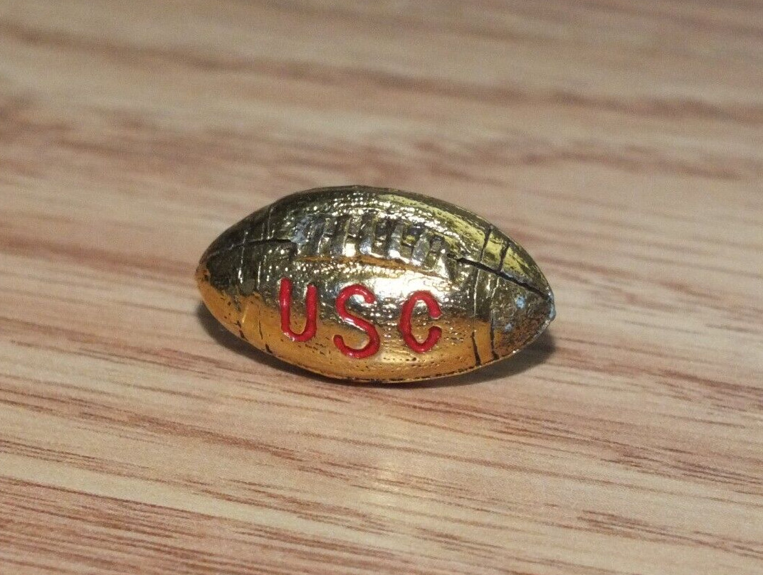 Small Gold Tone Solid Metal Football Shaped Collectible USC Sports Souvenir Pin