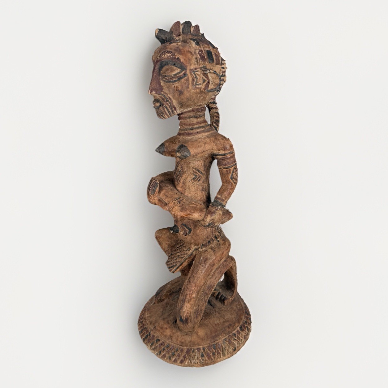 Antique Hand Carved Wooden African Yoruba People Olumeye Arugba Statue Figure