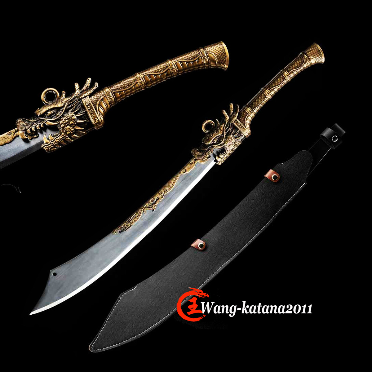 Sharp Chinese Kung Fu Dao Sword Dragon Theme Broadsword Manganese Steel Leather