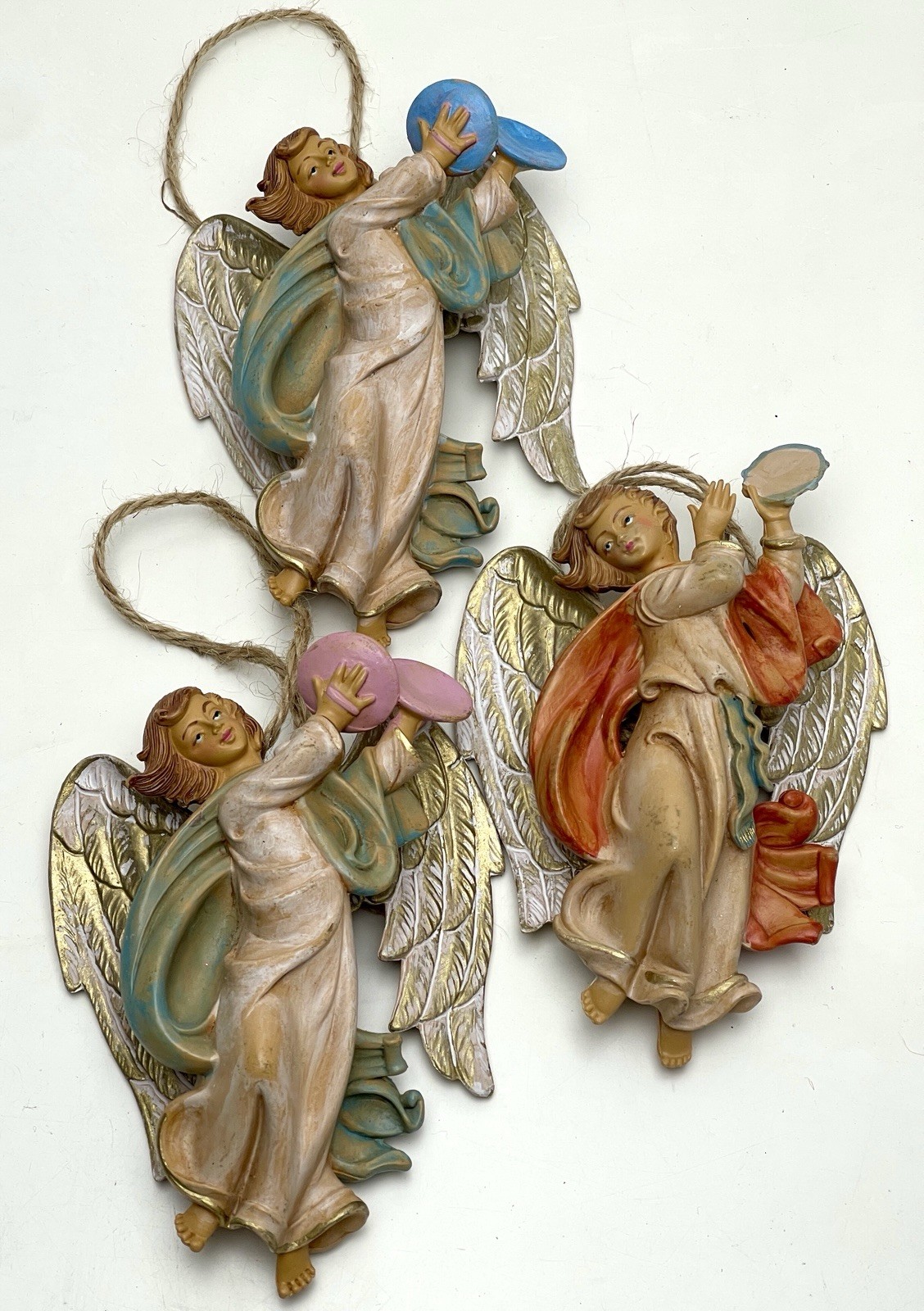 Set Of Three Vtg.Made In Italy Christmas Angels Playing Instruments Wall Or Tree